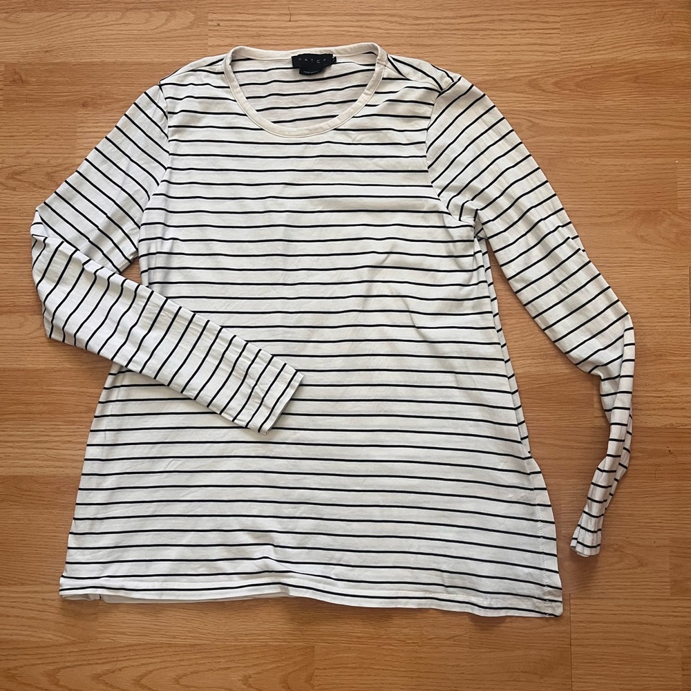 Hatch nursing/maternity long sleeve crewneck stripe black white sz 1 organic sm